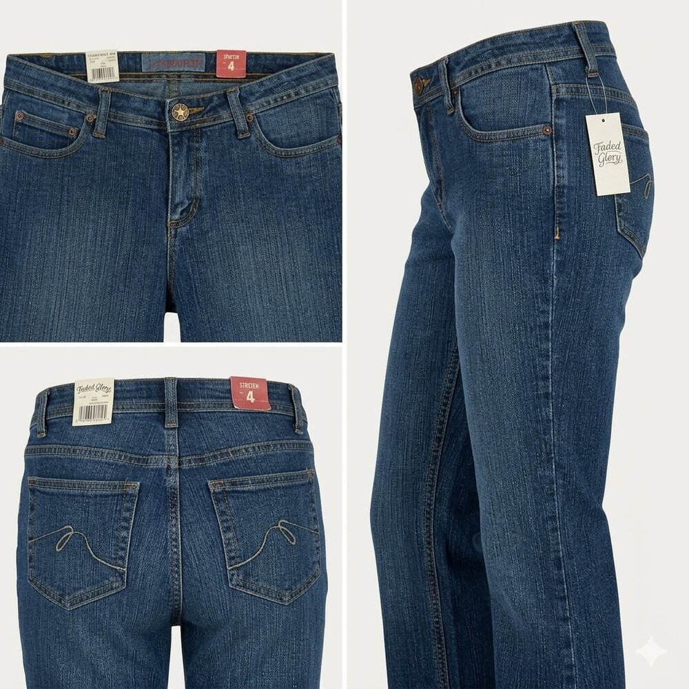 NEW Faded Glory Women's Missy Bootcut Jeans Dark Wash Stretch - Size 4 Size 28 - Picture 3 of 11
